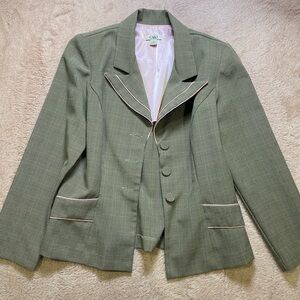 Cato Olive Plaid Blazer with Pink Trim